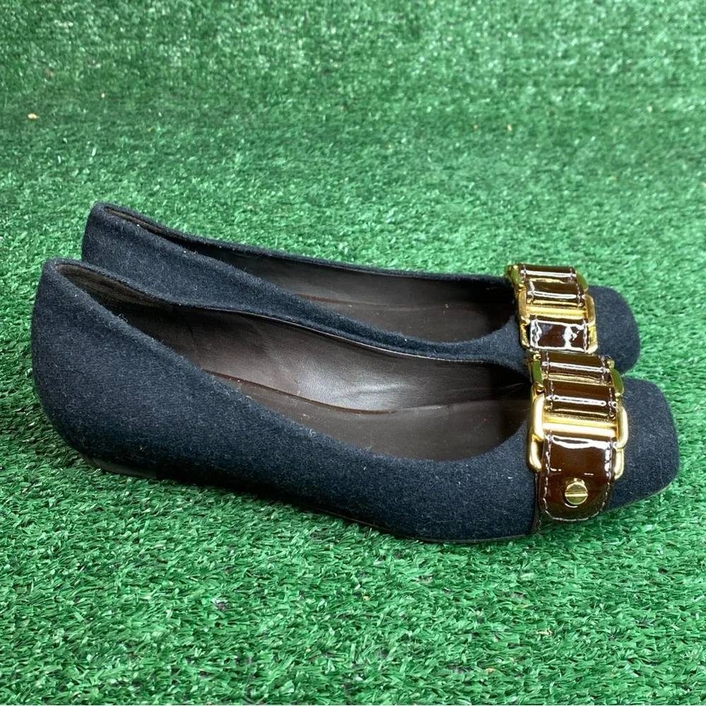 Tory Burch Black Flannel‎ “Martha” Flats Chain Link Womens Size 6 M